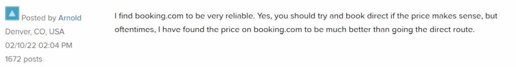Booking.com positive review 