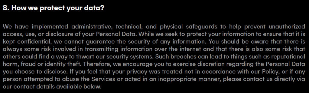 Bubble Cash privacy policy 'How we protect your data?' section