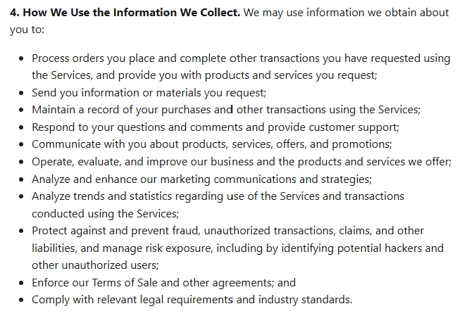 ClickBank privacy policy '4. How We Use the Information We Collect' 