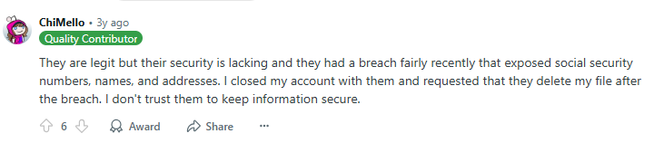 Reddit post about Dave's security 