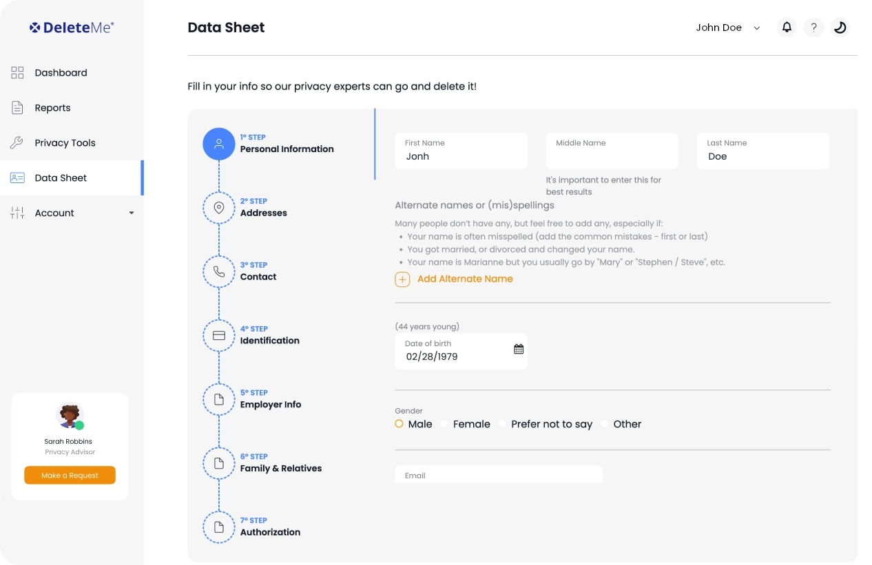 DeleteMe Dashboard
