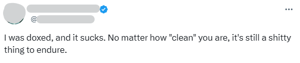 Twitter post about being doxxed