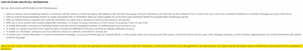 Flash Rewards "How we share and/or sell information" 