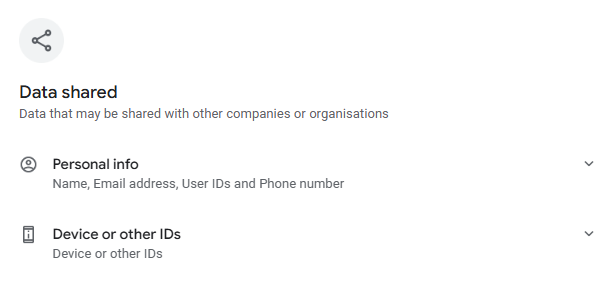 Google Messages - data shared 