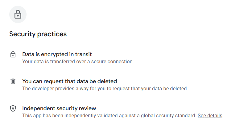 Google Messages security practices as per its Google Play page 