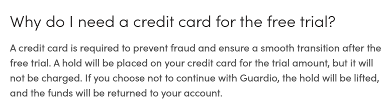 Guardio "Why do I need a credit card for the free trial?" 
