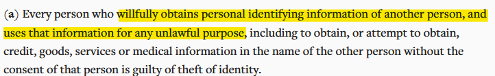 Wyoming - Unauthorized use of personal identifying information 