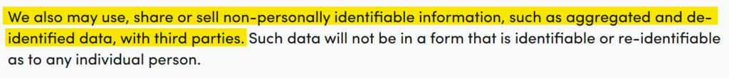 Scentbird information on non-PII sharing 