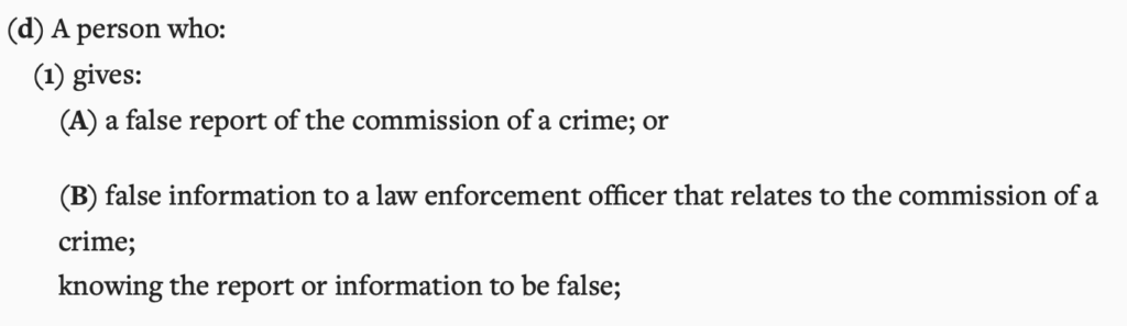 Indiana false reporting 