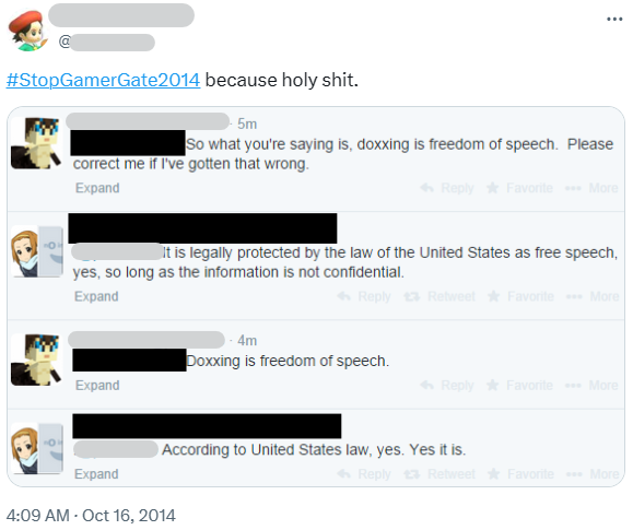 Online discussion whether doxxing is free speech 