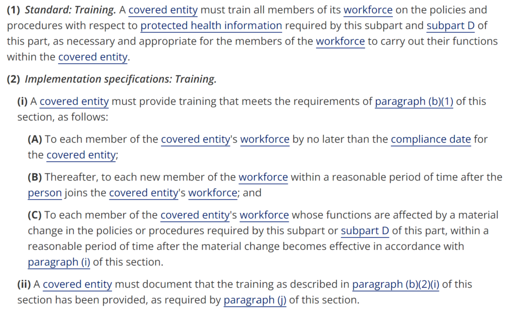 HIPAA privacy rule training requirements 