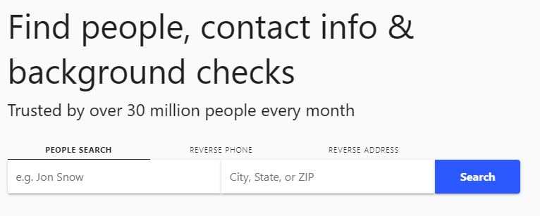 People search site homepage 