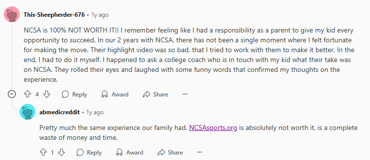 Reddit comment about NCSA not being worth it 
