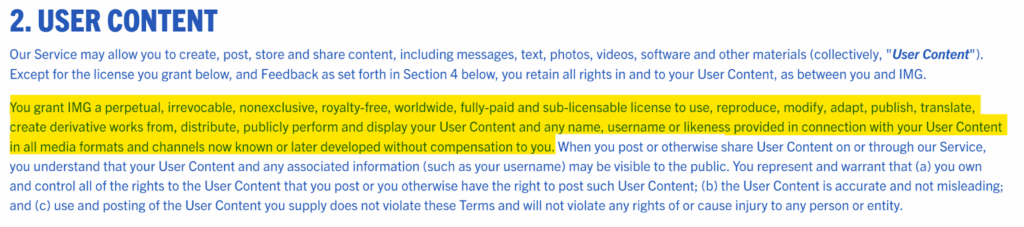 Information about user content uploaded to the NCSA website 