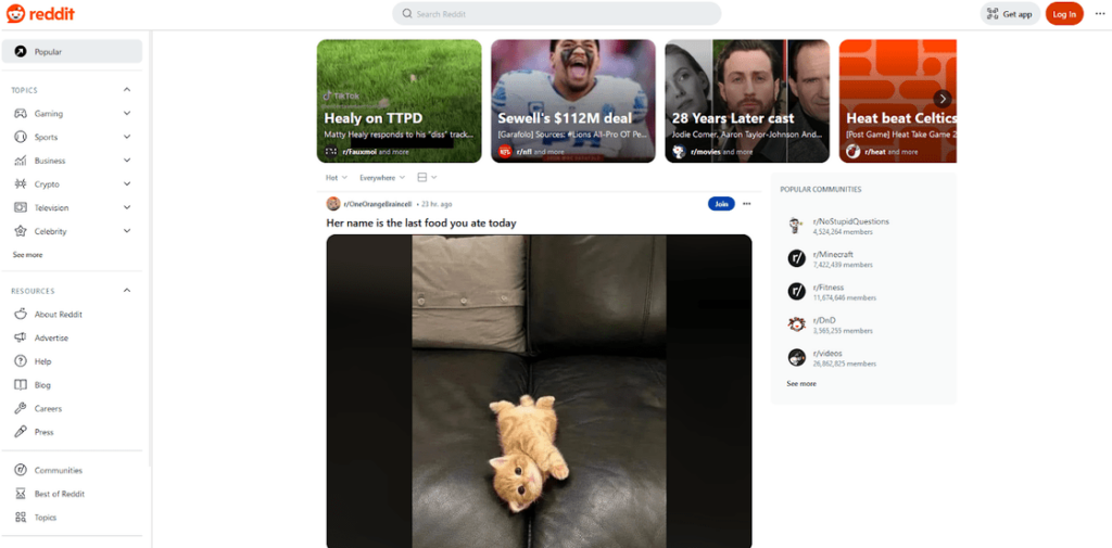 Reddit homepage 