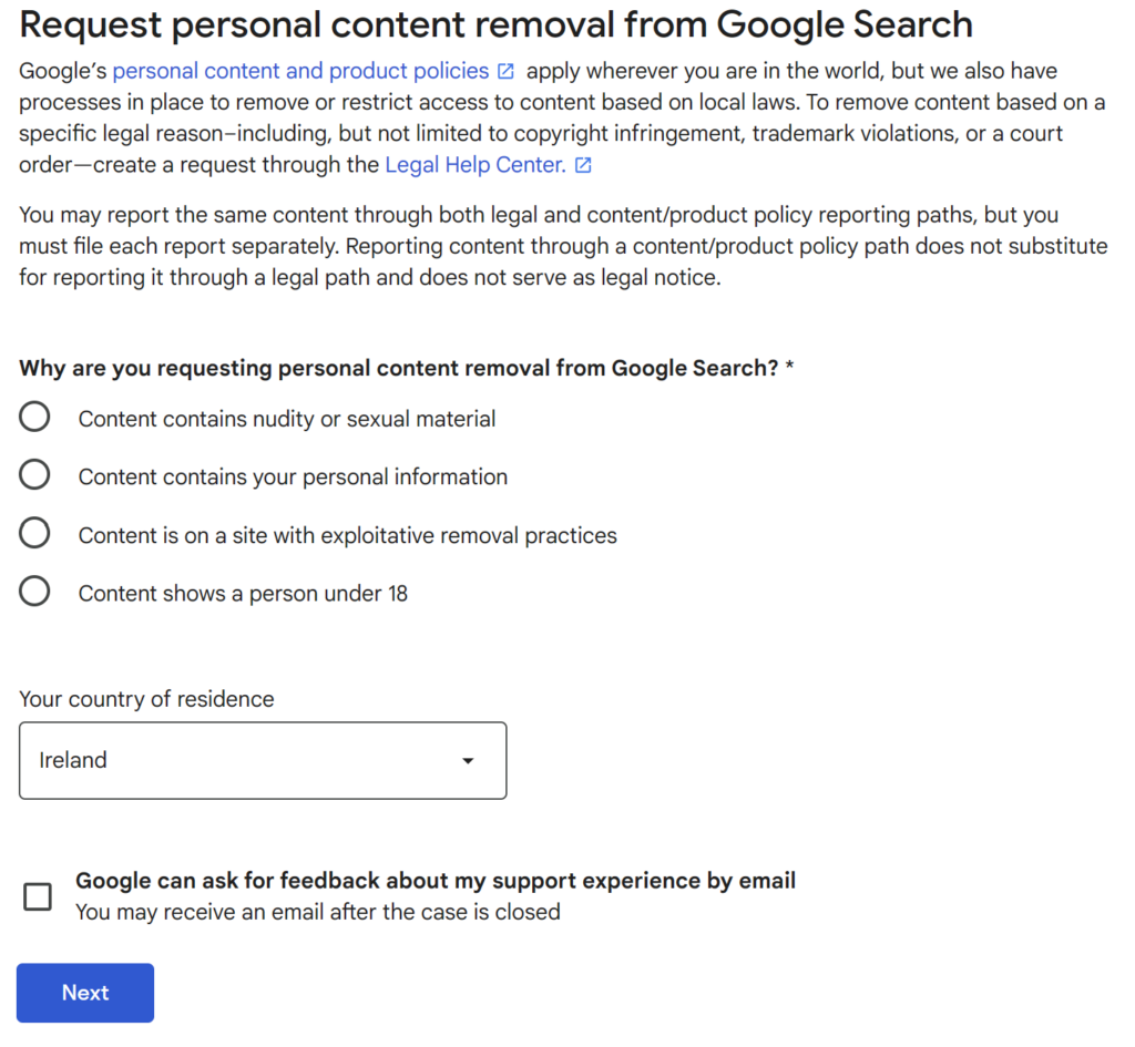 Report doxxing on Google