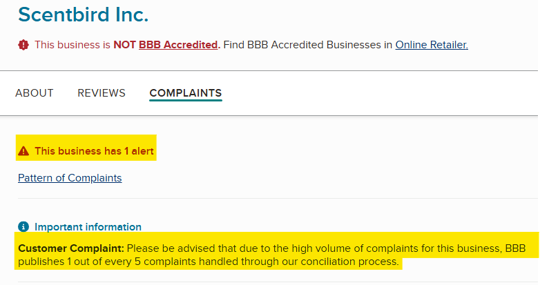 Scentbird BBB alert 