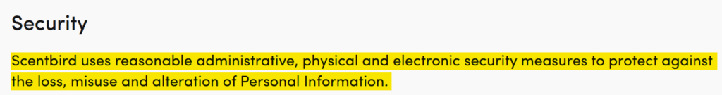 Scentbird privacy policy 'Security' section 