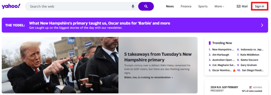 Yahoo website