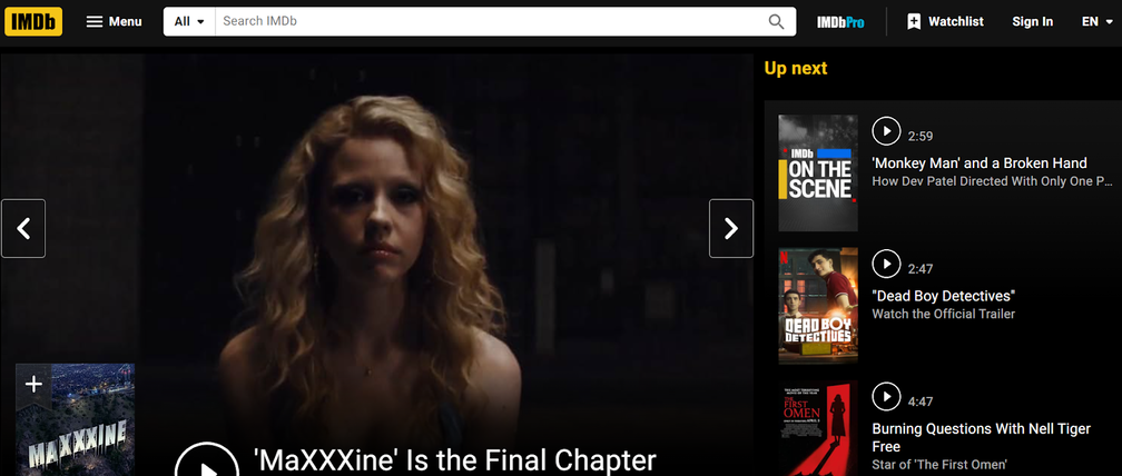 IMDb homepage 