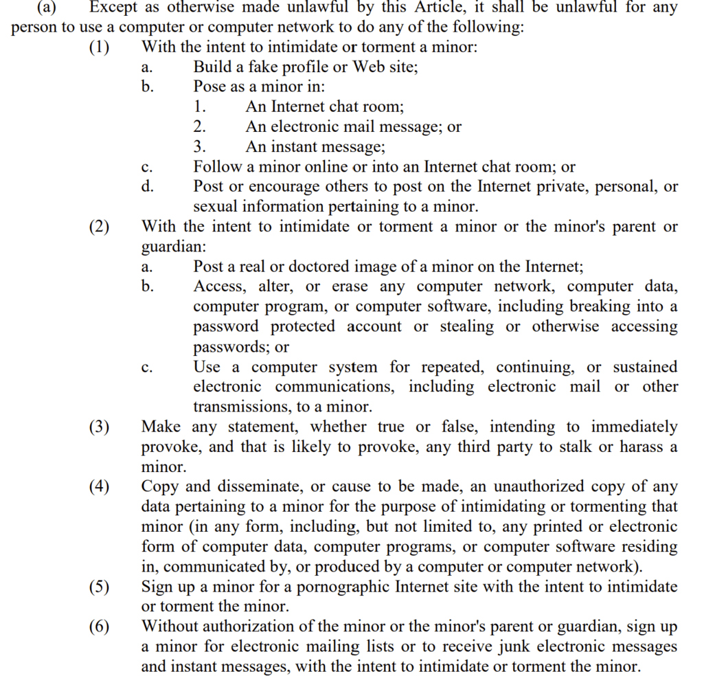 North Carolina General Statute § 14-458.1 - cyberbullying 