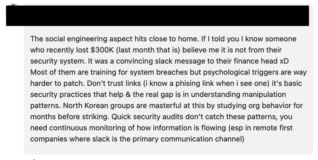 LinkedIn post about social engineering 