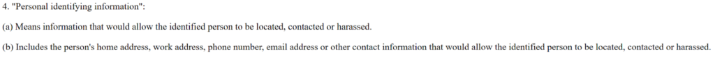 Definition of "personal identifying information" under Arizona's doxxing law