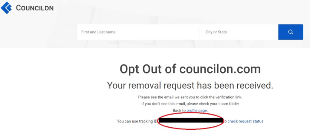 Councilon opt out request confirmation of receival 