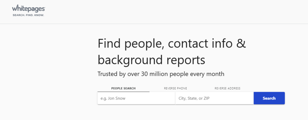 Whitepages search function 