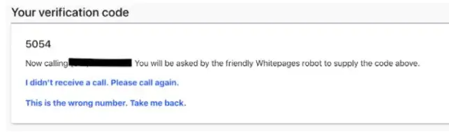 Whitepages verification code