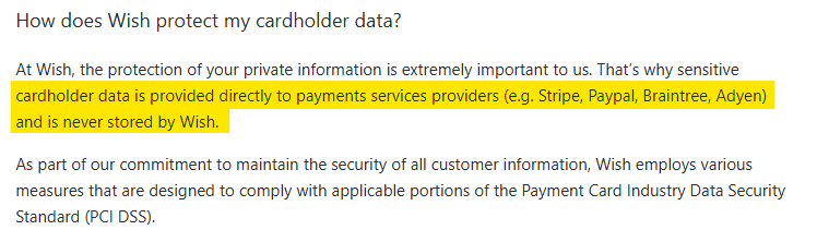 How does Wish protect my cardholder data?