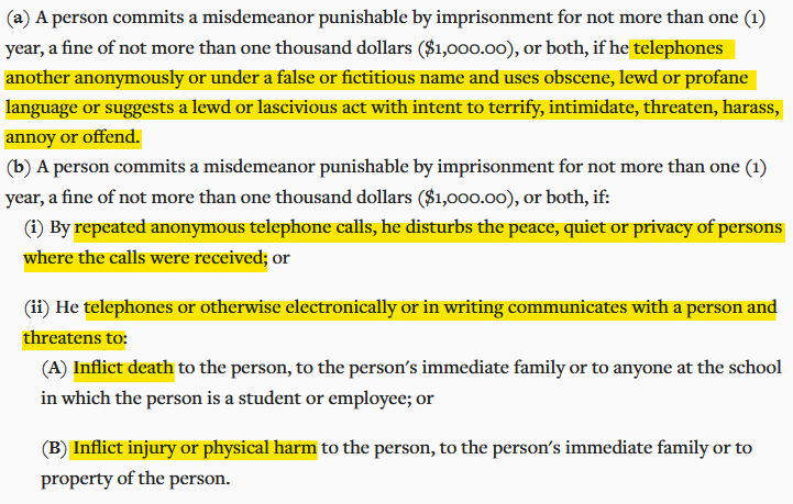 Wyoming - Communicating a threat of bodily injury or death 