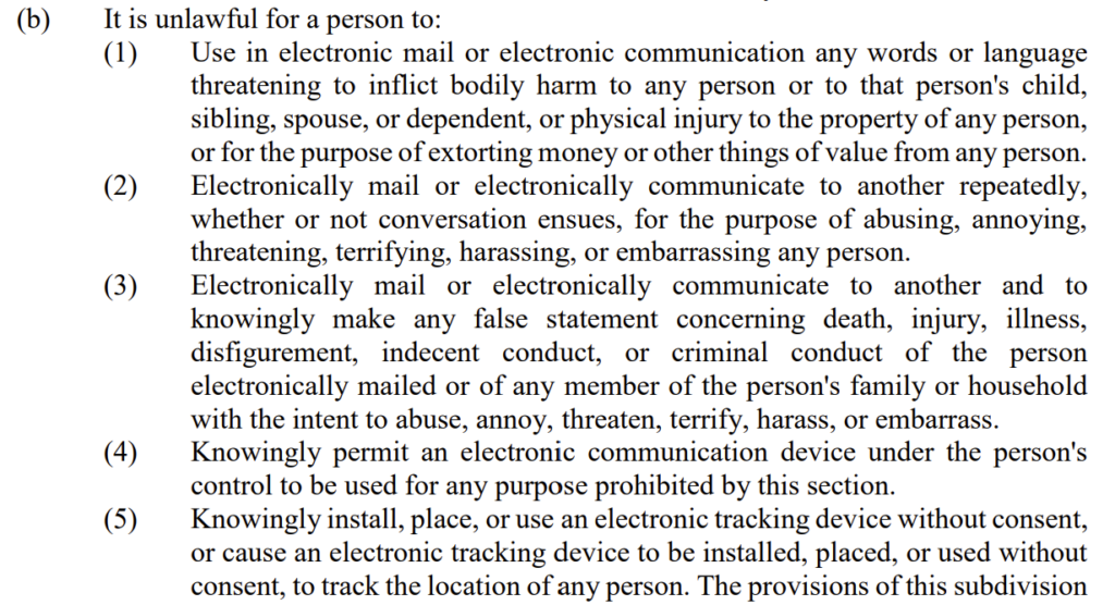 North Carolina General Statute § 14-196.3 - cyberstalking 